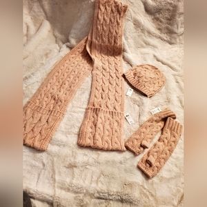 Kate Spade Saturday Scarf with pockets, fingerless gloves and beanie set